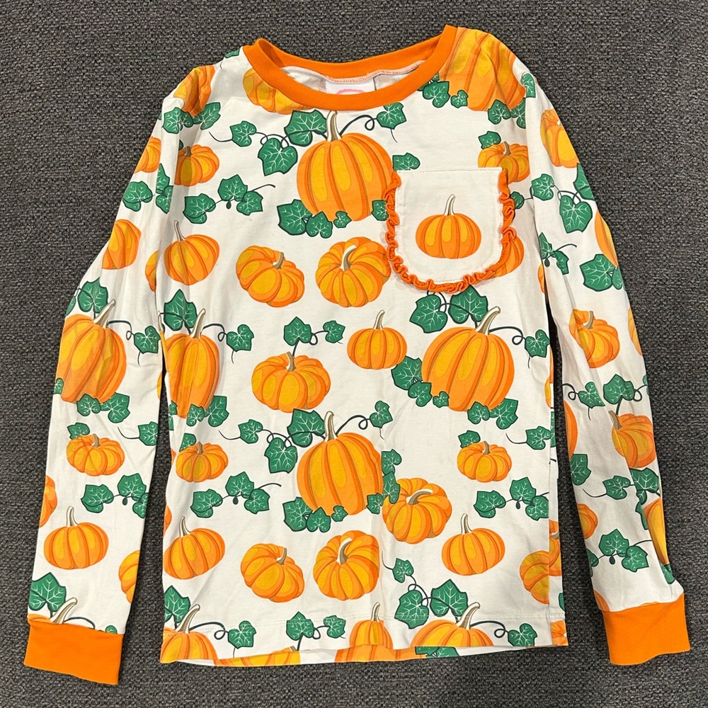 Kids Pumpkin Print Long Sleeve Top - Orange & White